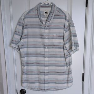 Quiksilver Men's Casual Blue and White Striped Shirt